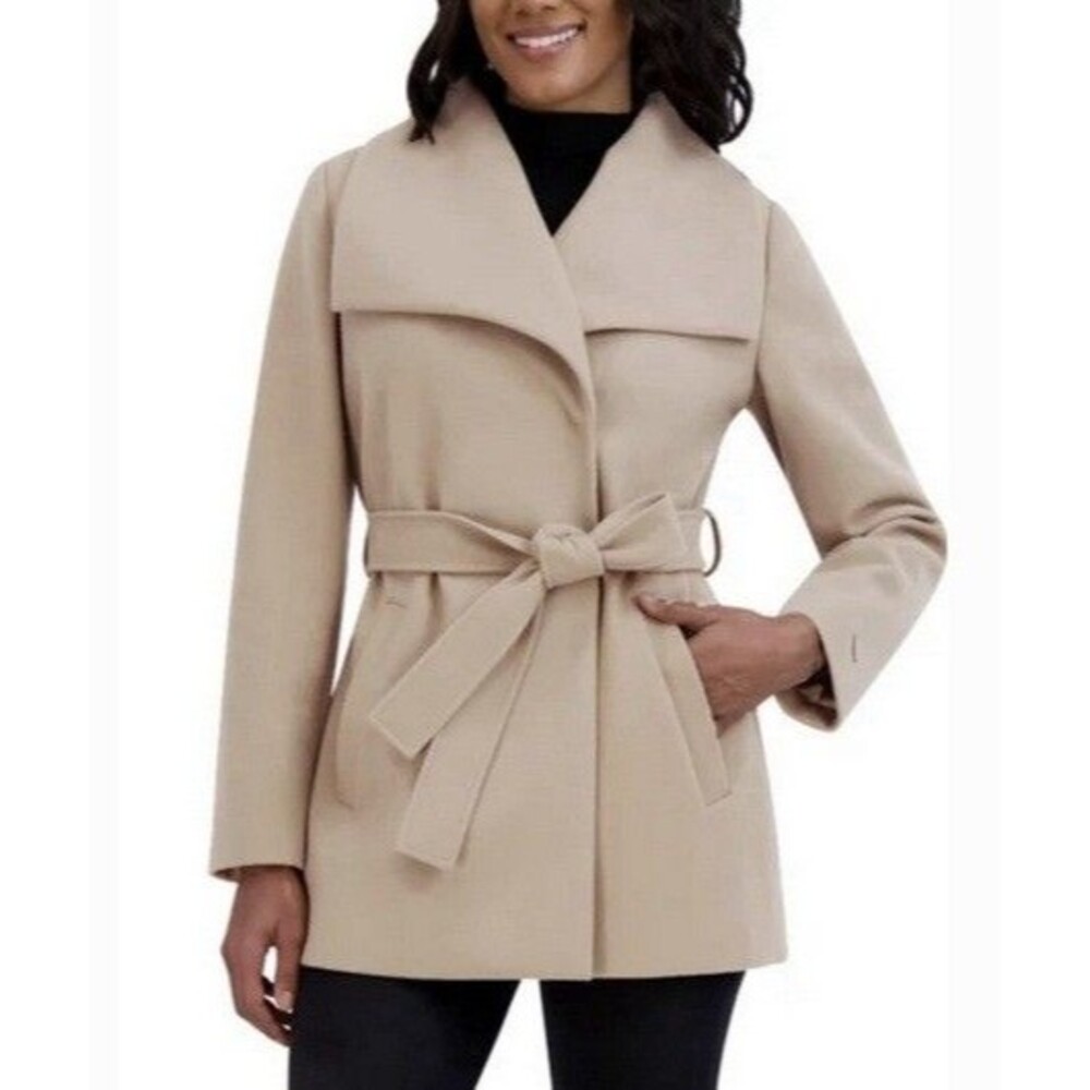 Tahari Faux Wool Wrap Coat Cream Size XL NWT